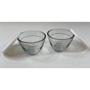 Pampered Chef Set 2 1-Cup Glass Prep Bowls Measuring with Lids